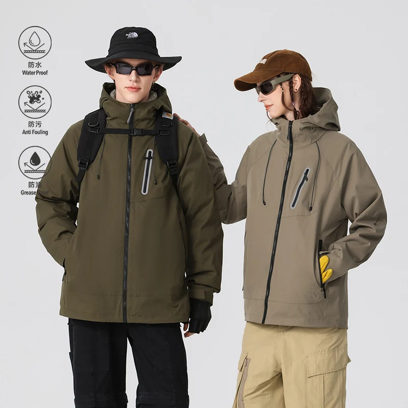 Herren Wasserdichte Softshell-Regenjacke mit verstellbarer Kapuze und Brustreißverschluss Drune