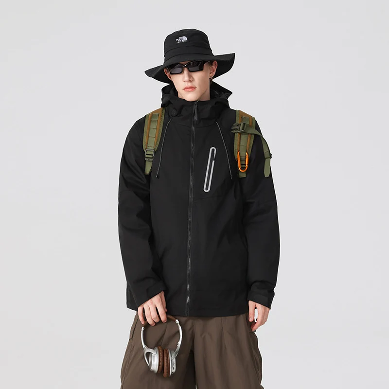 Herren Wasserdichte Softshell-Regenjacke mit verstellbarer Kapuze und Brustreißverschluss Drune
