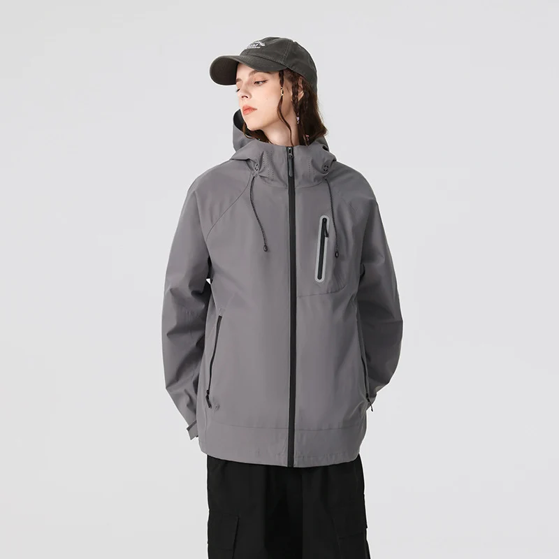 Herren Wasserdichte Softshell-Regenjacke mit verstellbarer Kapuze und Brustreißverschluss Drune