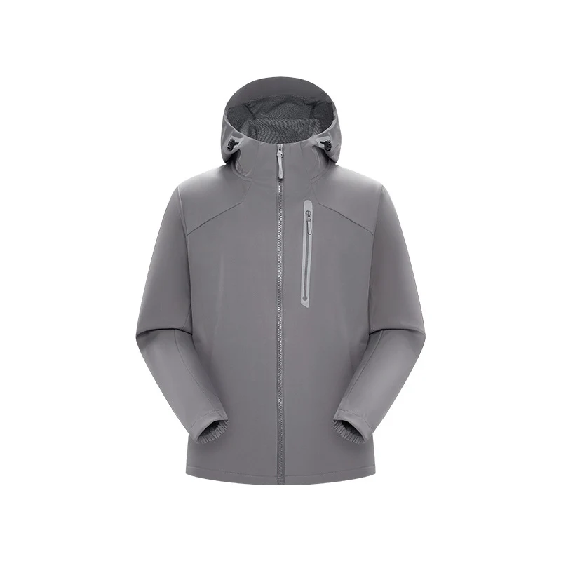 Herren Wasserdichte Softshell-Outdoorjacke mit verstellbarer Kapuze, verschweißten Reißverschlüssen und reflektierender Brusttasche Drune