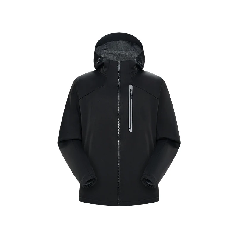 Herren Wasserdichte Softshell-Outdoorjacke mit verstellbarer Kapuze, verschweißten Reißverschlüssen und reflektierender Brusttasche Drune