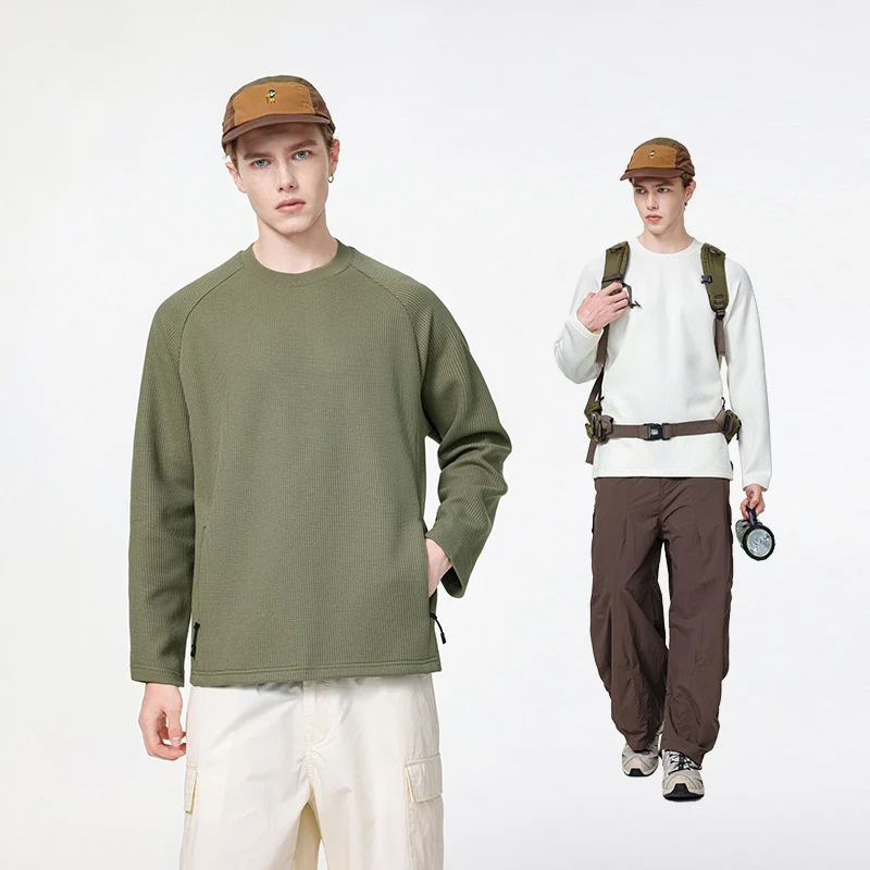 Herren Waffelstruktur-Thermo-Sweatshirt mit Raglanärmeln und Reißverschlusstaschen Drune