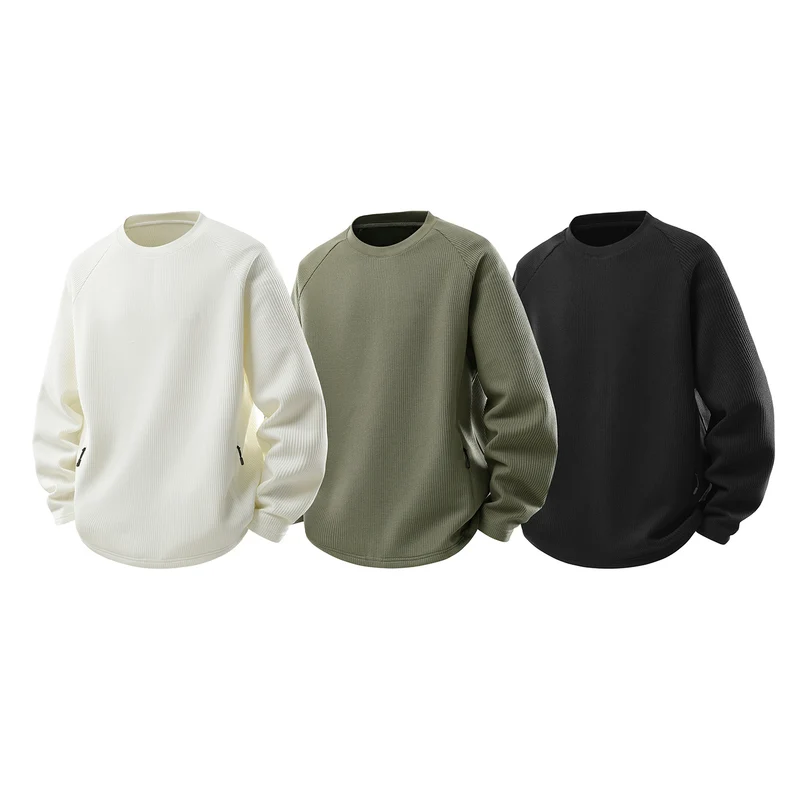 Herren Waffelstruktur-Thermo-Sweatshirt mit Raglanärmeln und Reißverschlusstaschen Drune