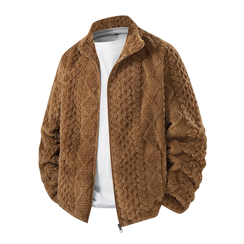 Herren Waffelstruktur‑Teddyfleecejacke im Oversize mit Stehkragen und durchgehendem Reißverschluss Drune