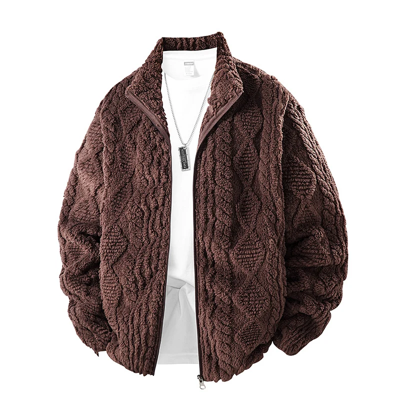 Herren Waffelstruktur‑Teddyfleecejacke im Oversize mit Stehkragen und durchgehendem Reißverschluss Drune