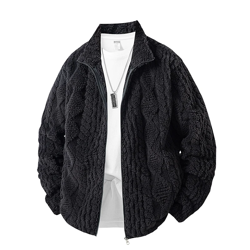 Herren Waffelstruktur‑Teddyfleecejacke im Oversize mit Stehkragen und durchgehendem Reißverschluss Drune