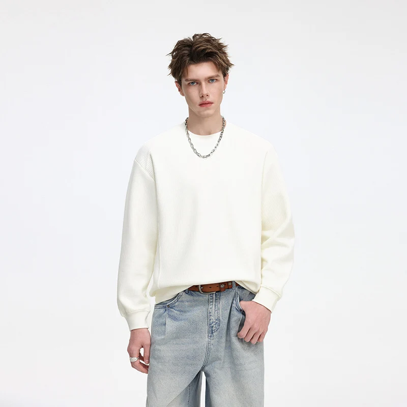Herren Waffelstrick Rundhals‑Sweatshirt mit relaxed Fit und gerippten Bündchen Drune
