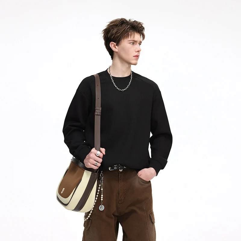 Herren Waffelstrick Rundhals‑Sweatshirt mit relaxed Fit und gerippten Bündchen Drune