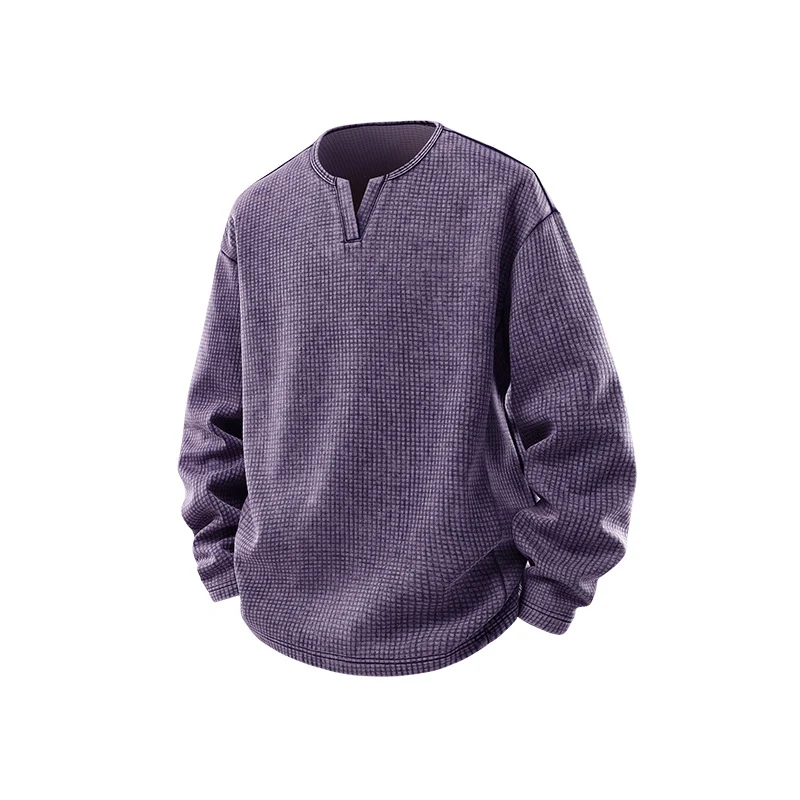 Herren Waffelstrick-Longsleeve mit V‑Schlitzkragen und Relaxed-Fit Drune