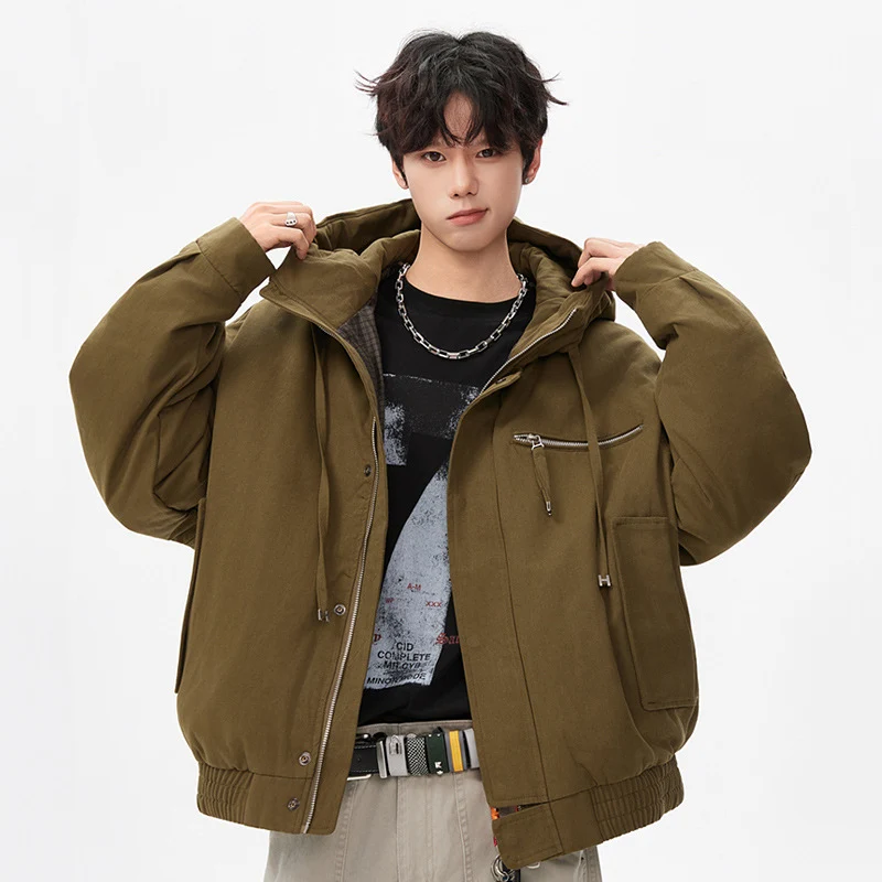 Herren Utility-Kapuzenjacke mit Reißverschluss, multifunktionalen Taschen und elastischem Saum Drune