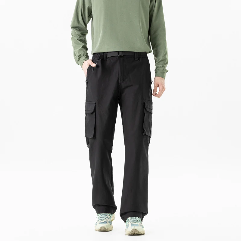Herren Utility-Cargohose im technischen Trekking-Stil mit integriertem Gürtel und Mehrfach‑Taschen Drune