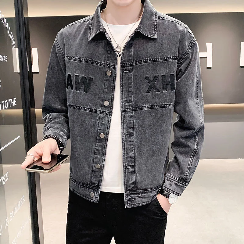 Herren Modische Denimjacke mit gesticktem Design Drune