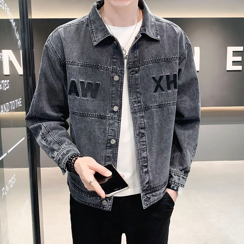 Herren Modische Denimjacke mit gesticktem Design Drune
