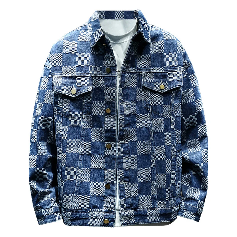 Herren Modische Denimjacke mit einzigartigem Karomuster Drune