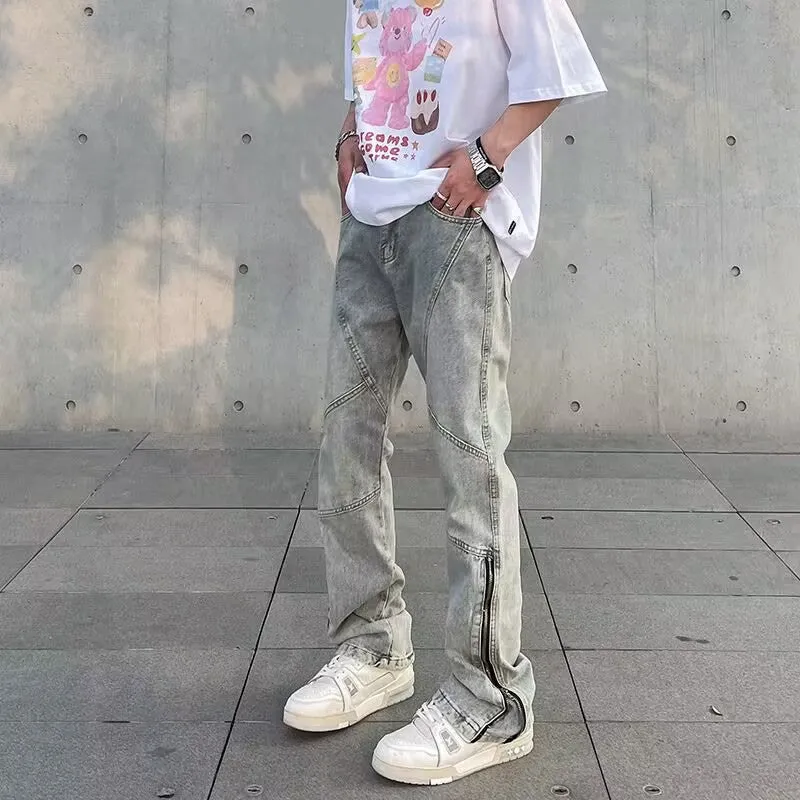 Herren Modische Denim Jeans mit kreativen Reißverschluss-Details Drune