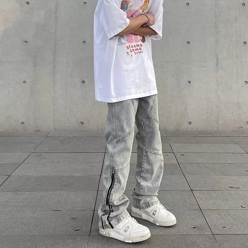 Herren Modische Denim Jeans mit kreativen Reißverschluss-Details Drune