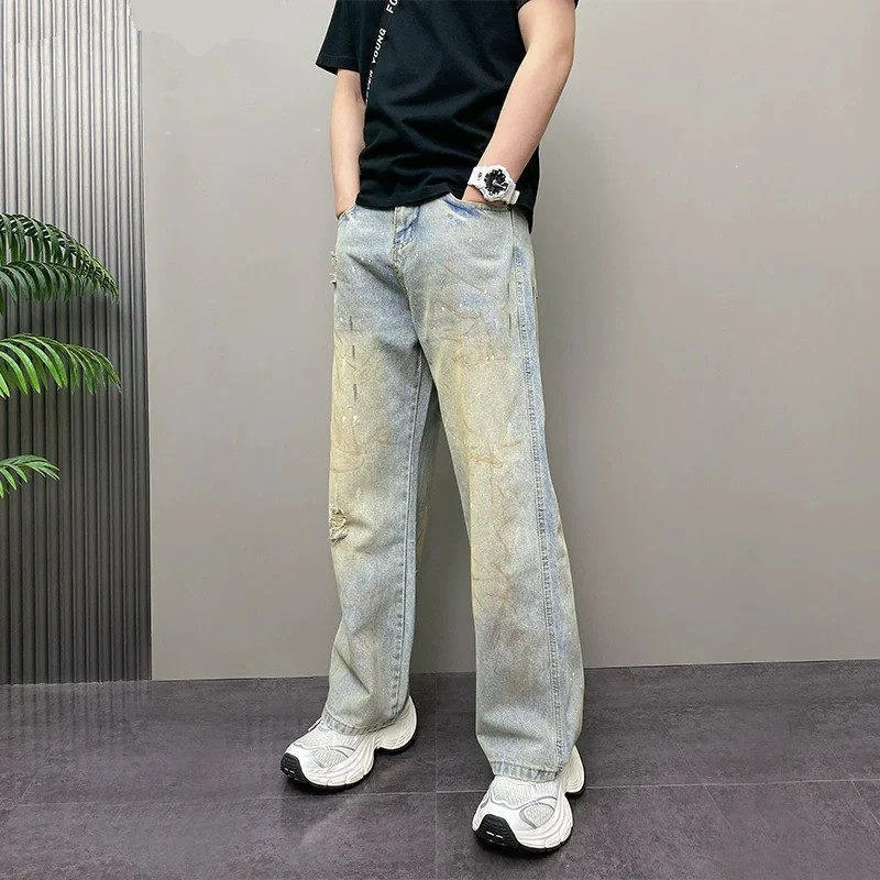 Herren Modische Baggy-Jeans mit kreativen Waschungen Drune