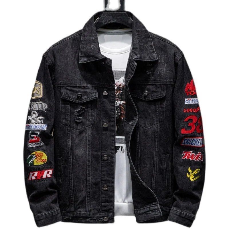 Herren Mode Denimjacke mit kreativen Applikationen Drune