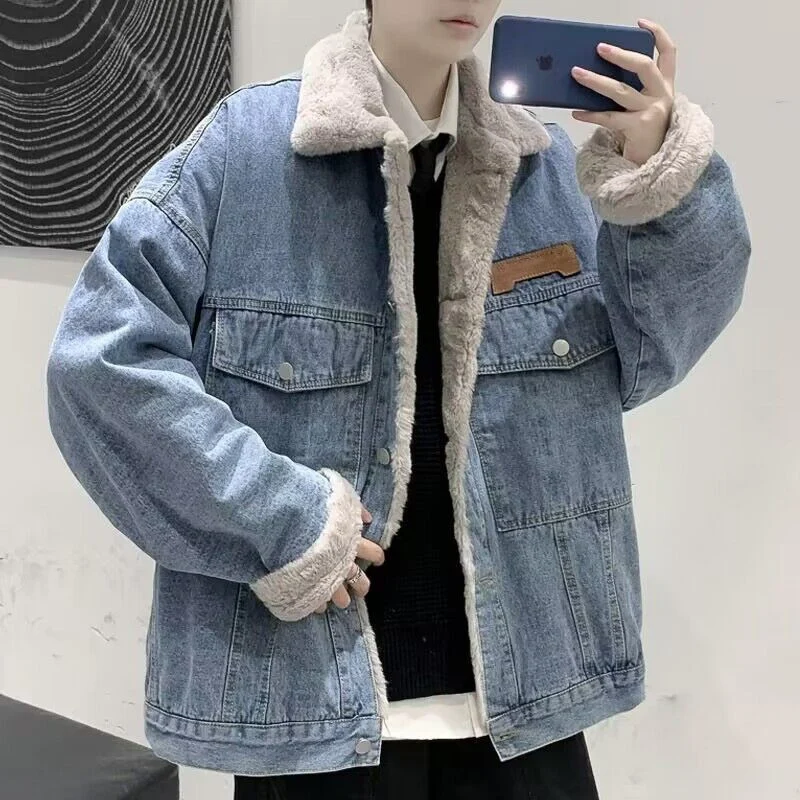 Herren Lässige und warme Jeansjacke mit Futter Drune