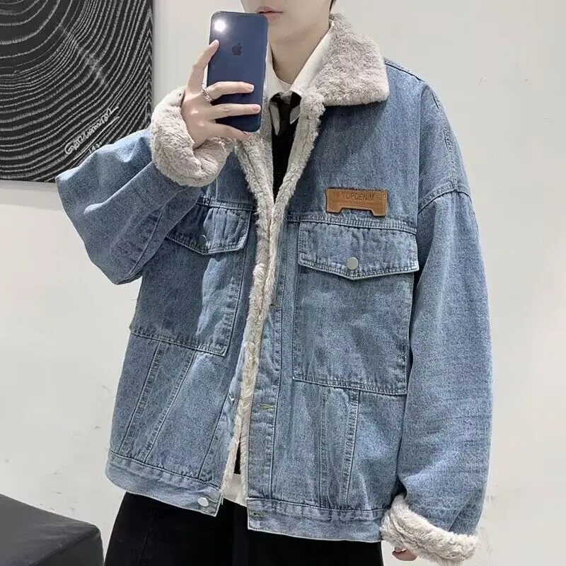 Herren Lässige und warme Jeansjacke mit Futter Drune