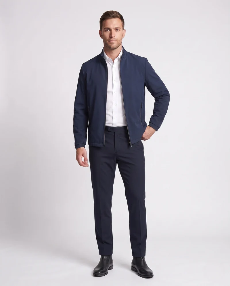 Herren Minimalistische Stehkragen Softshelljacke mit innerem Karomuster