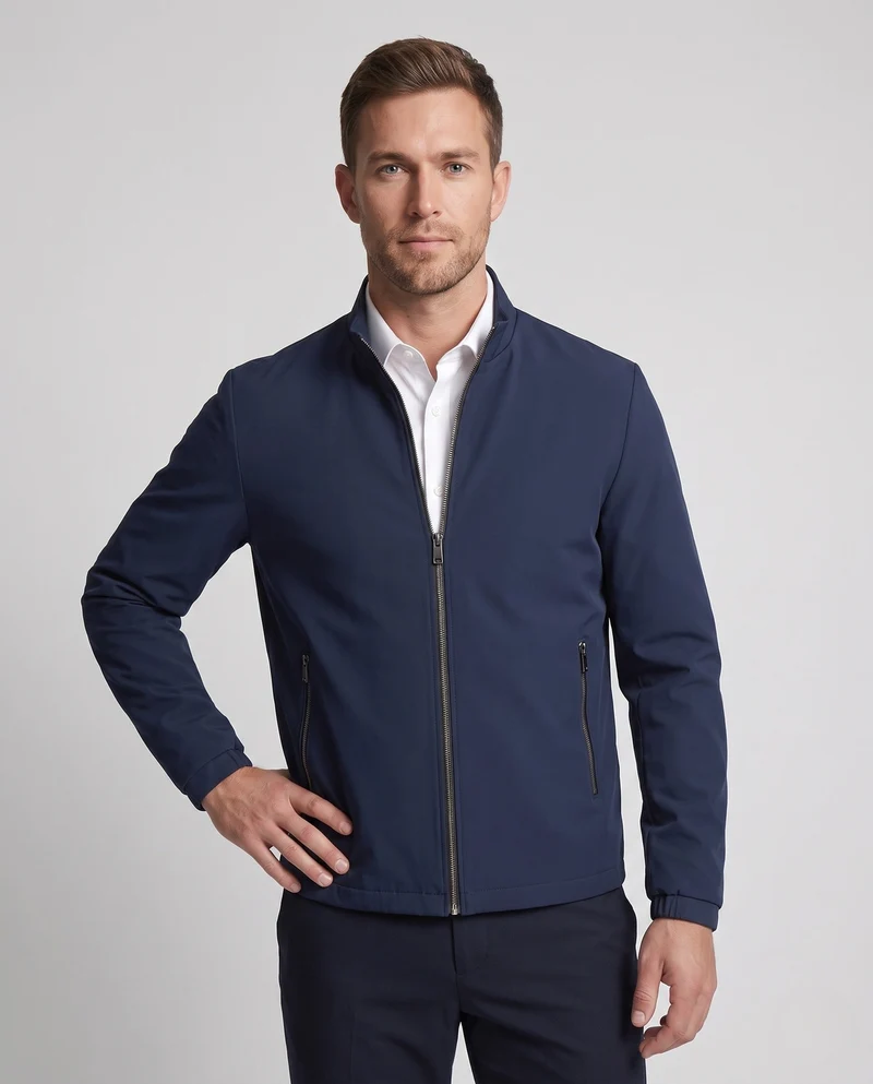 Herren Minimalistische Stehkragen Softshelljacke mit innerem Karomuster