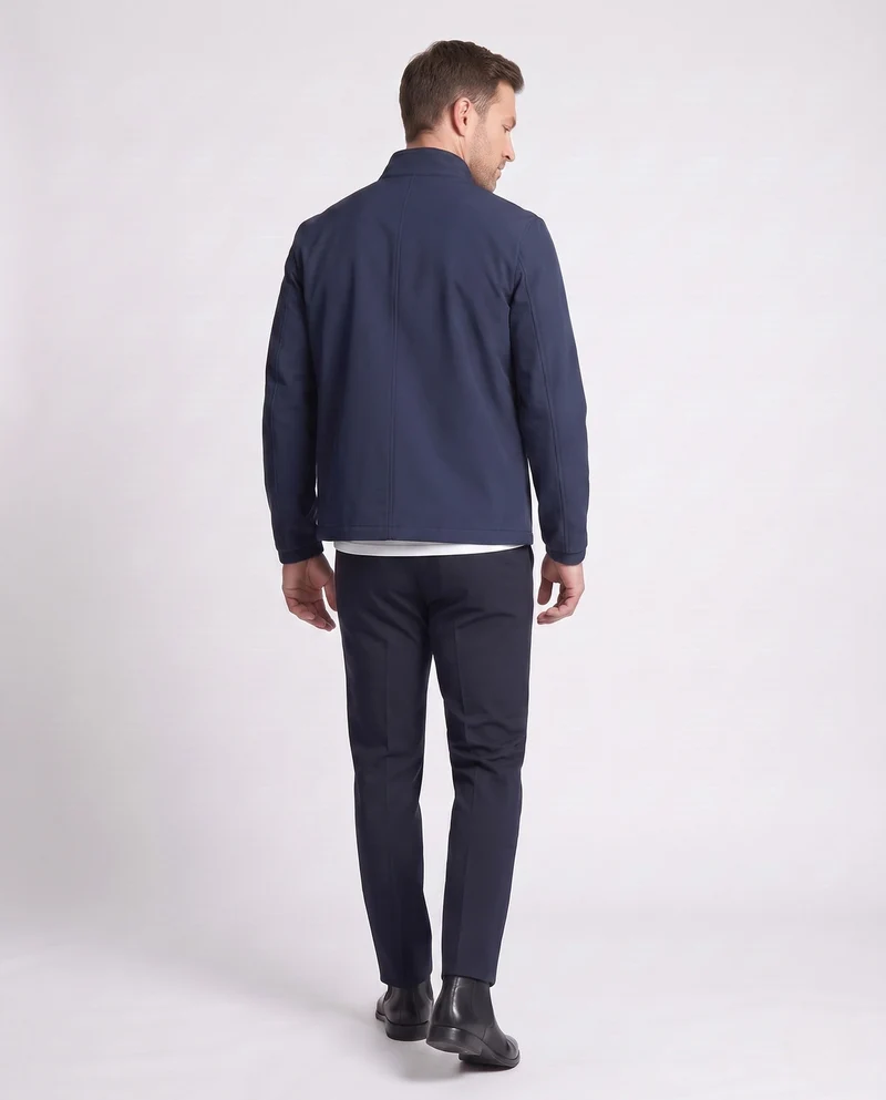 Herren Minimalistische Stehkragen Softshelljacke mit innerem Karomuster