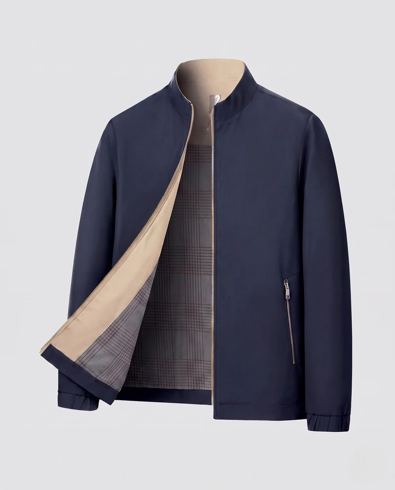 Herren Minimalistische Stehkragen Softshelljacke mit innerem Karomuster