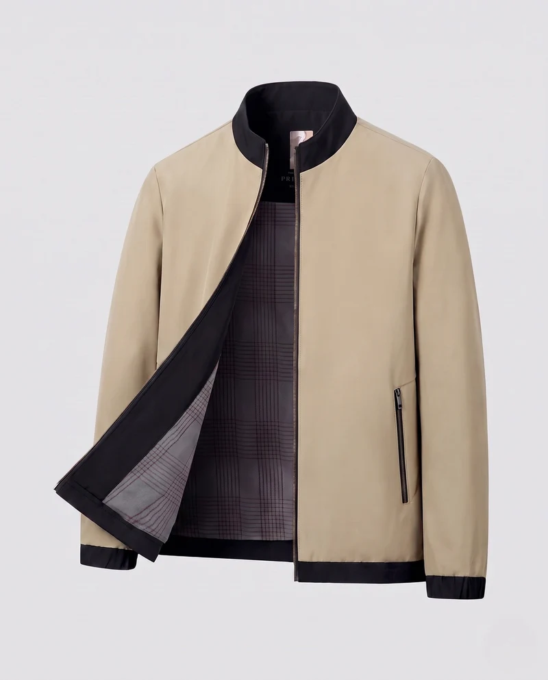 Herren Minimalistische Stehkragen Softshelljacke mit innerem Karomuster