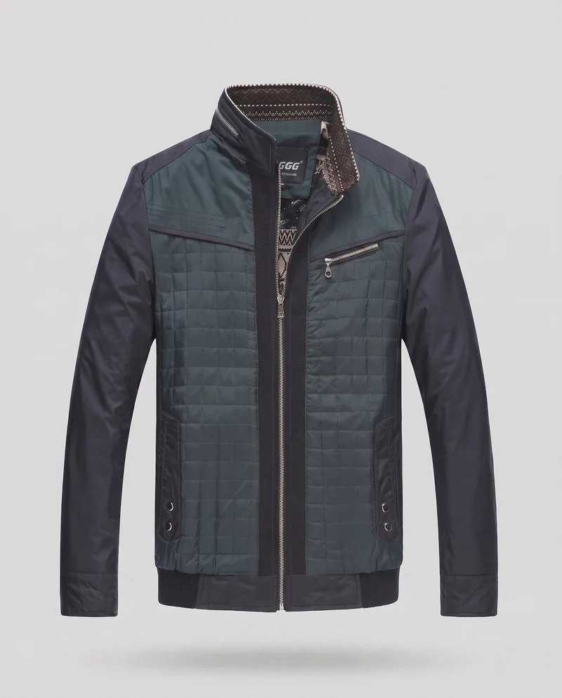 Herren moderne gesteppte Übergangsjacke in einem Materialmix mit Reißverschluss-Brusttasche