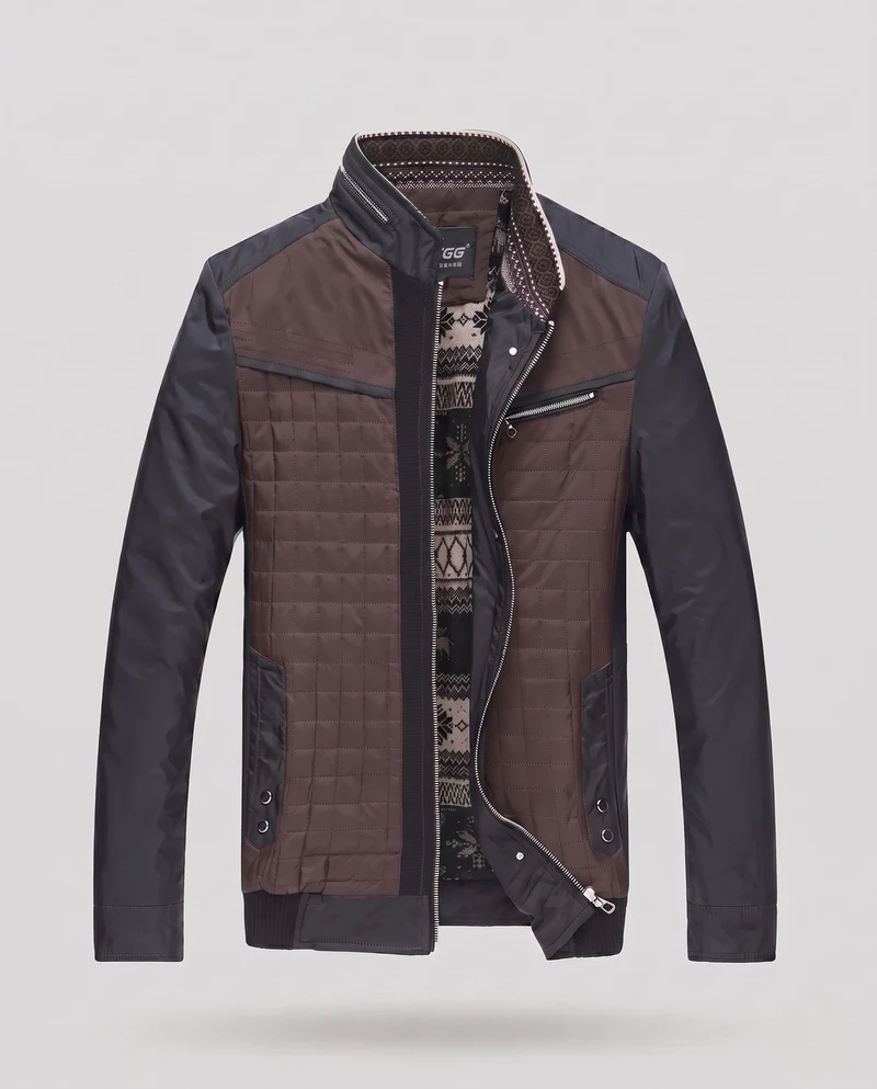 Herren moderne gesteppte Übergangsjacke in einem Materialmix mit Reißverschluss-Brusttasche