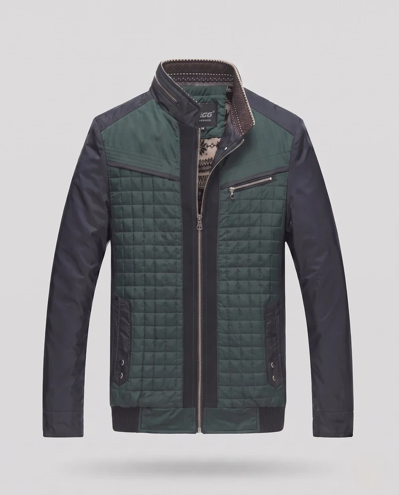 Herren moderne gesteppte Übergangsjacke in einem Materialmix mit Reißverschluss-Brusttasche