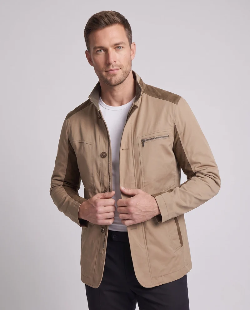Herren Moderne Stadt Utility Jacke mit Stehkragen und Kontrastkordeltrim