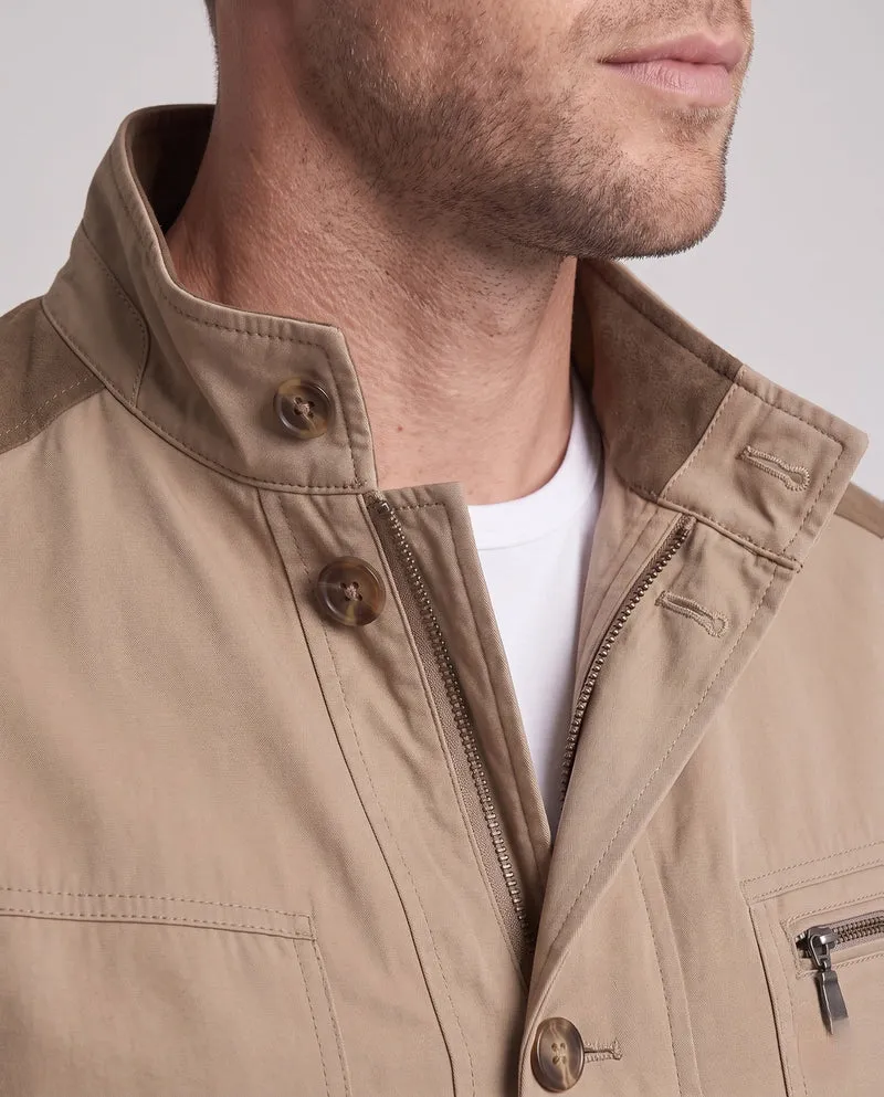 Herren Moderne Stadt Utility Jacke mit Stehkragen und Kontrastkordeltrim