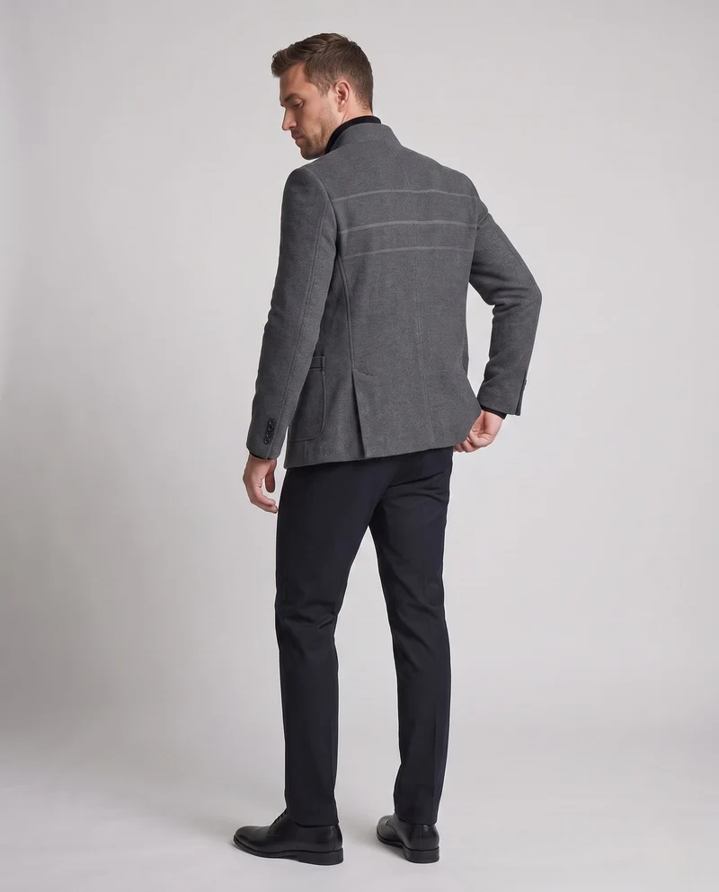Herren Semi-formal Stehkragen Blazer mit gestepptem Baumwollfutter und aufgesetzten Taschen
