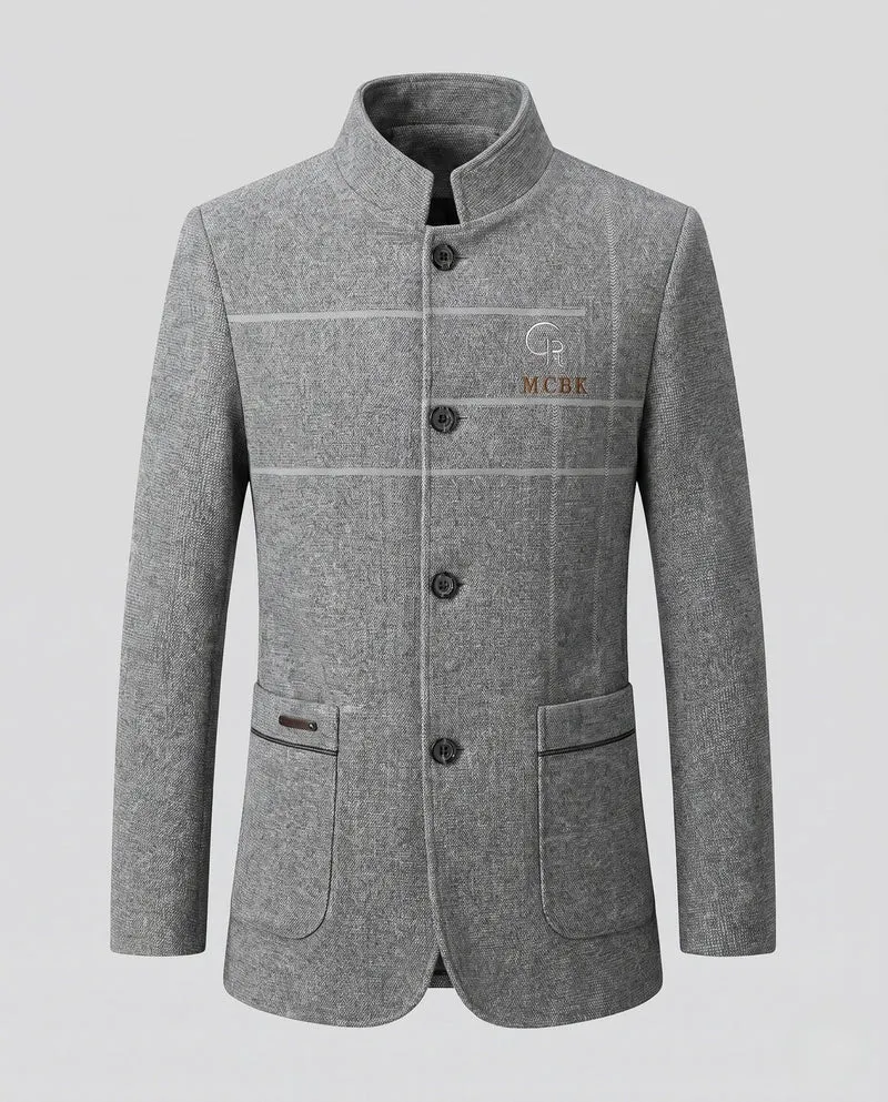 Herren Semi-formal Stehkragen Blazer mit gestepptem Baumwollfutter und aufgesetzten Taschen
