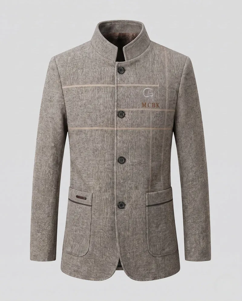 Herren Semi-formal Stehkragen Blazer mit gestepptem Baumwollfutter und aufgesetzten Taschen