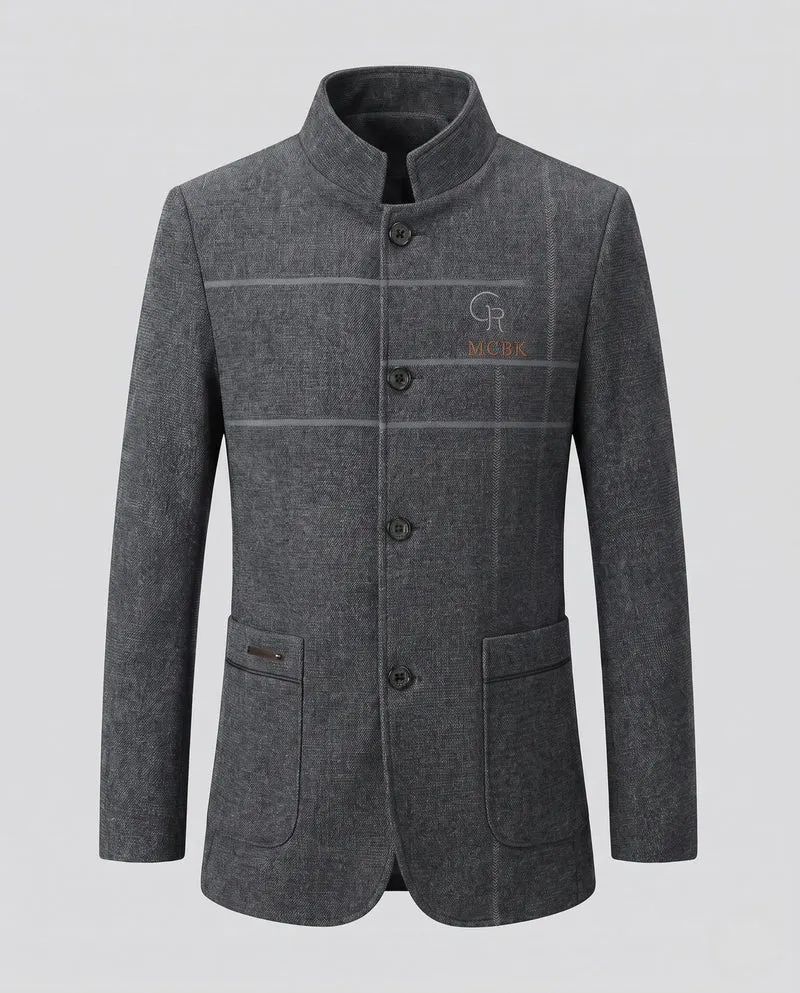 Herren Semi-formal Stehkragen Blazer mit gestepptem Baumwollfutter und aufgesetzten Taschen