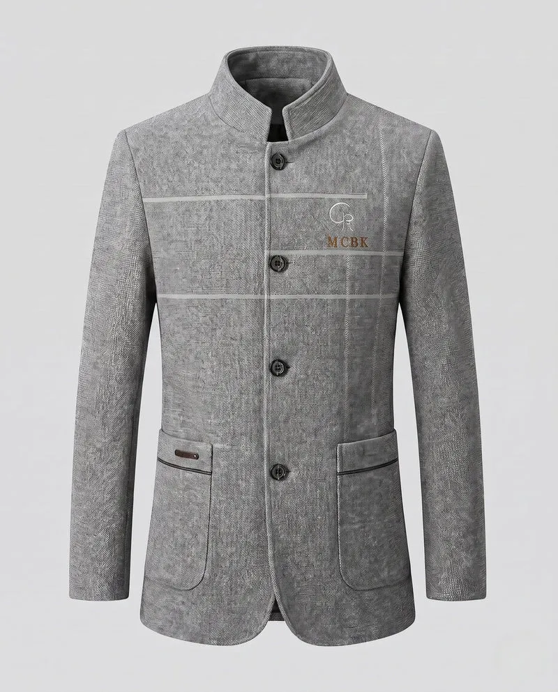 Herren Semi-formal Stehkragen Blazer mit gestepptem Baumwollfutter und aufgesetzten Taschen