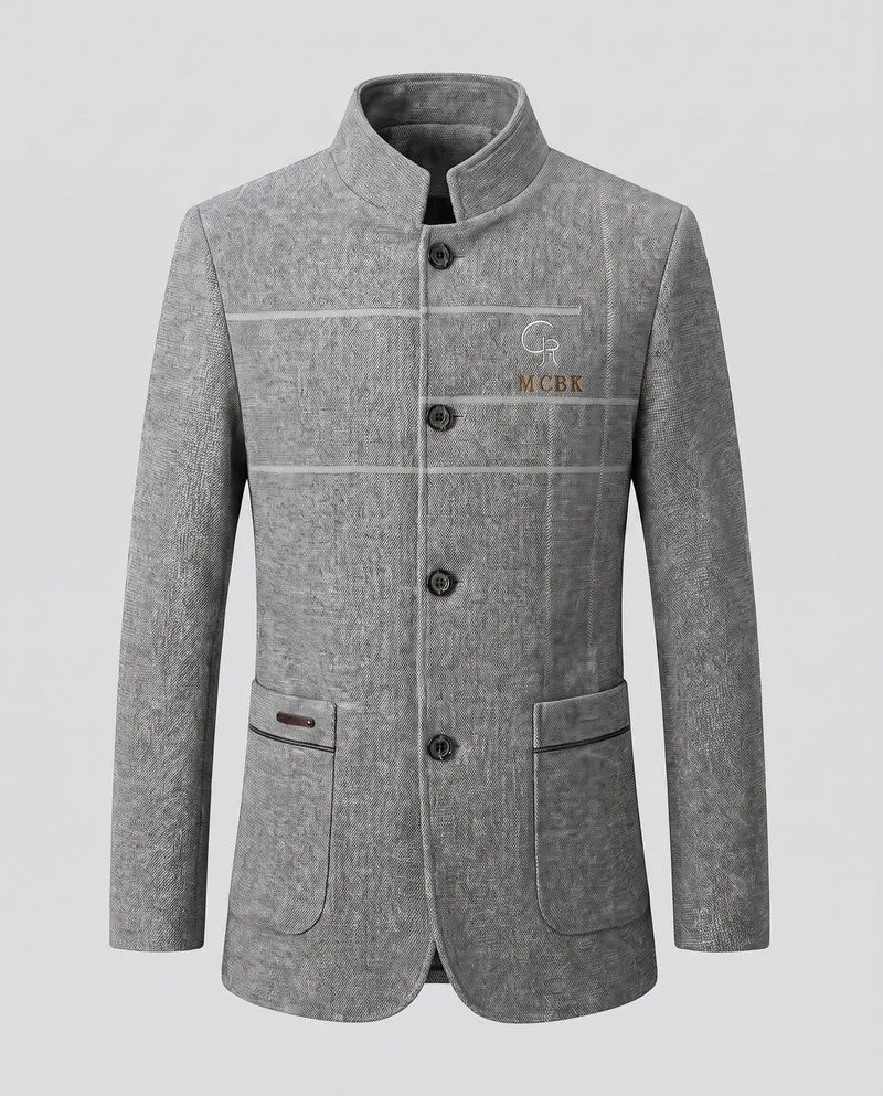 Herren Semi-formal Stehkragen Blazer mit gestepptem Baumwollfutter und aufgesetzten Taschen