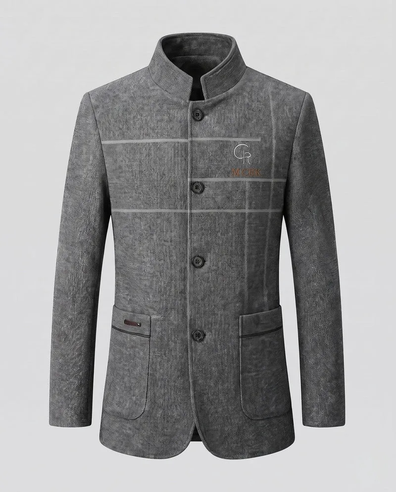 Herren Semi-formal Stehkragen Blazer mit gestepptem Baumwollfutter und aufgesetzten Taschen