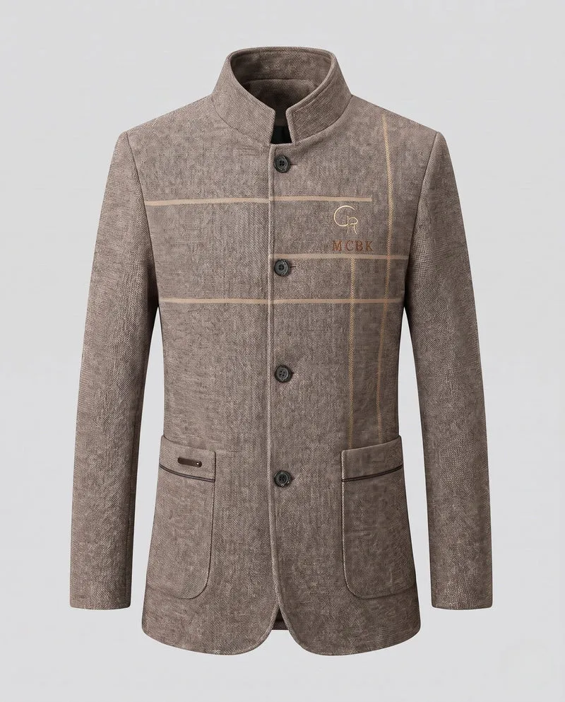 Herren Semi-formal Stehkragen Blazer mit gestepptem Baumwollfutter und aufgesetzten Taschen