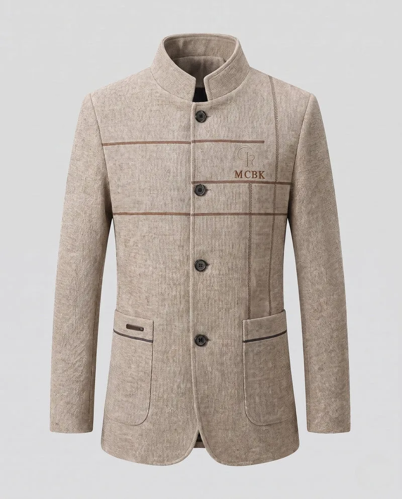 Herren Semi-formal Stehkragen Blazer mit gestepptem Baumwollfutter und aufgesetzten Taschen