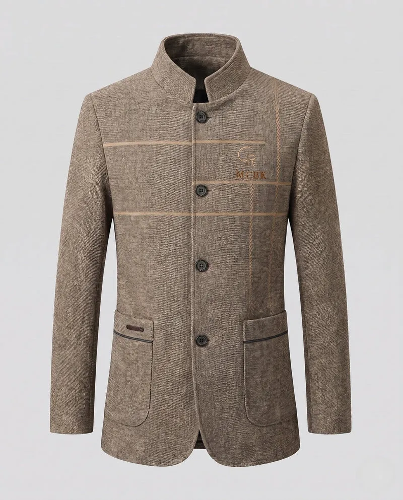 Herren Semi-formal Stehkragen Blazer mit gestepptem Baumwollfutter und aufgesetzten Taschen