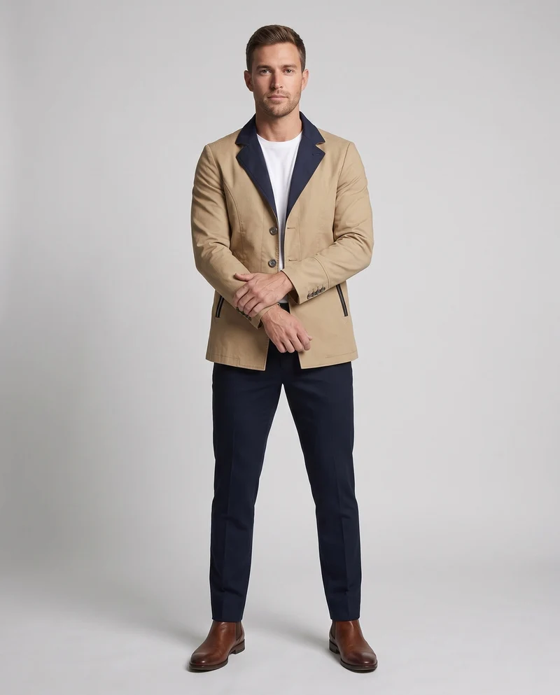 Herren Smart-Casual Kurzjacke mit Kontrastkragen, Reißverschlusstaschen und gemustertem Futter