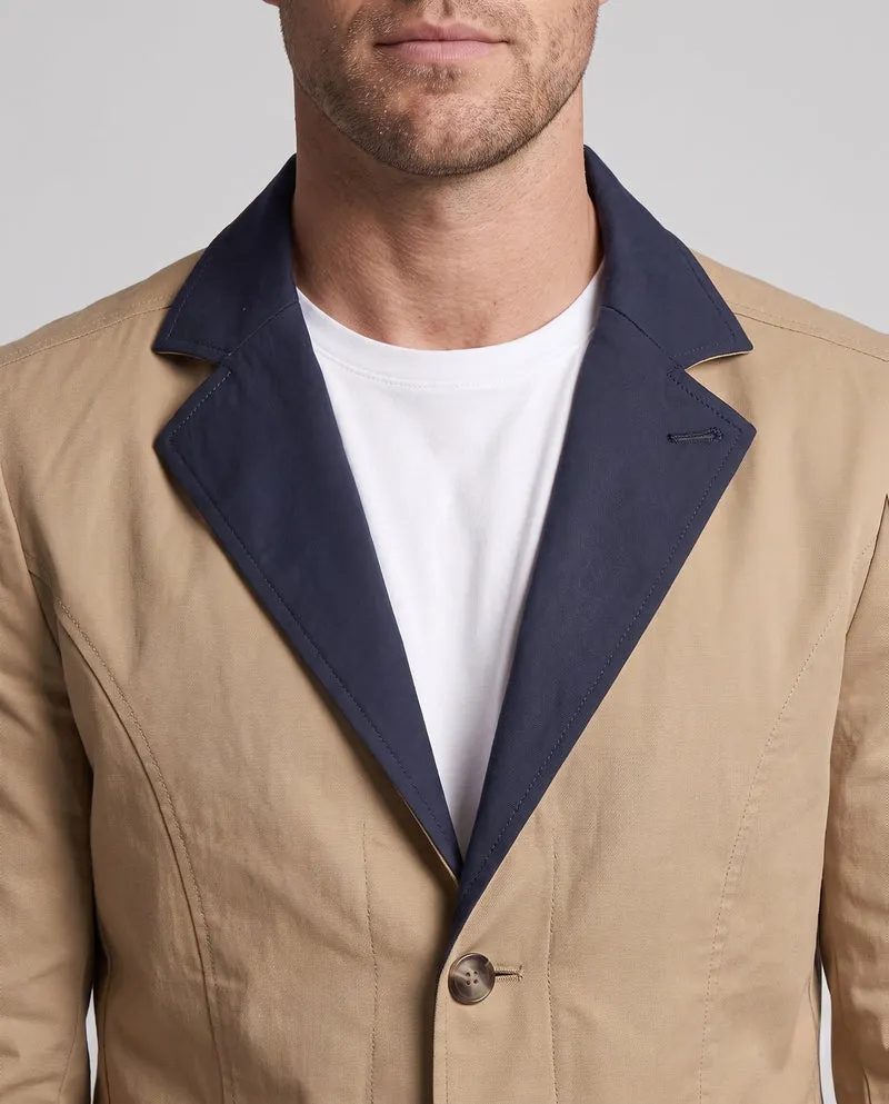 Herren Smart-Casual Kurzjacke mit Kontrastkragen, Reißverschlusstaschen und gemustertem Futter