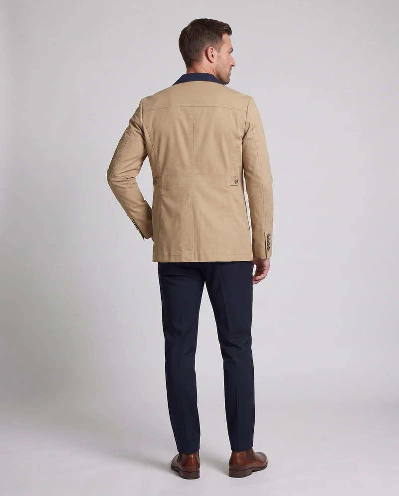 Herren Smart-Casual Kurzjacke mit Kontrastkragen, Reißverschlusstaschen und gemustertem Futter