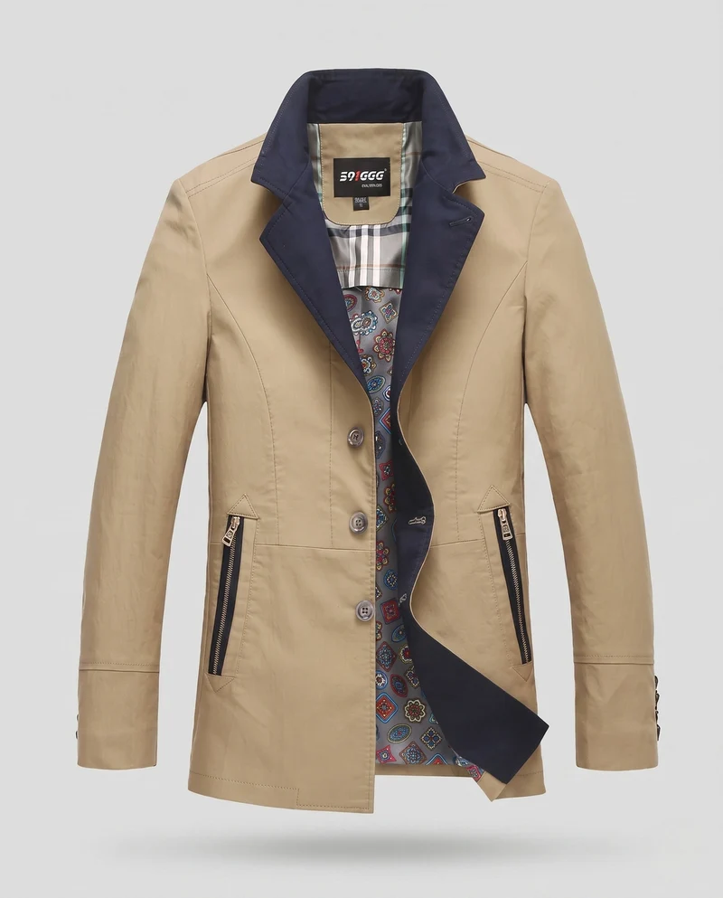 Herren Smart-Casual Kurzjacke mit Kontrastkragen, Reißverschlusstaschen und gemustertem Futter