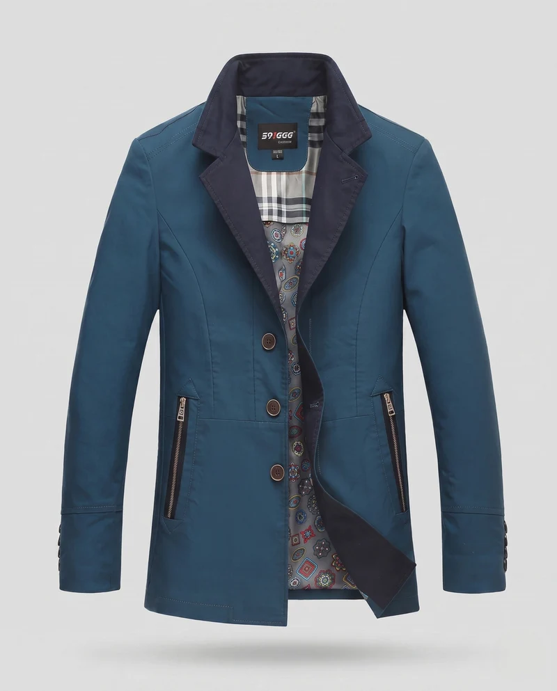 Herren Smart-Casual Kurzjacke mit Kontrastkragen, Reißverschlusstaschen und gemustertem Futter