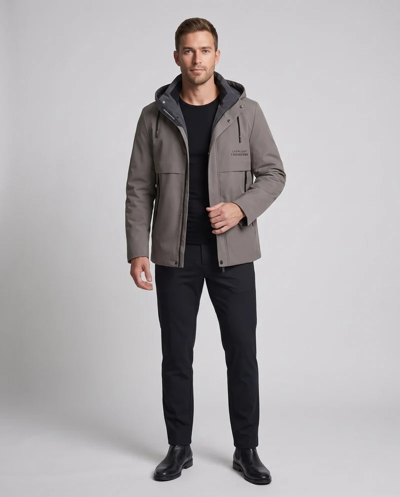 Herren Softshell Übergangjacke mit Kapuze, wind- und wasserabweisend